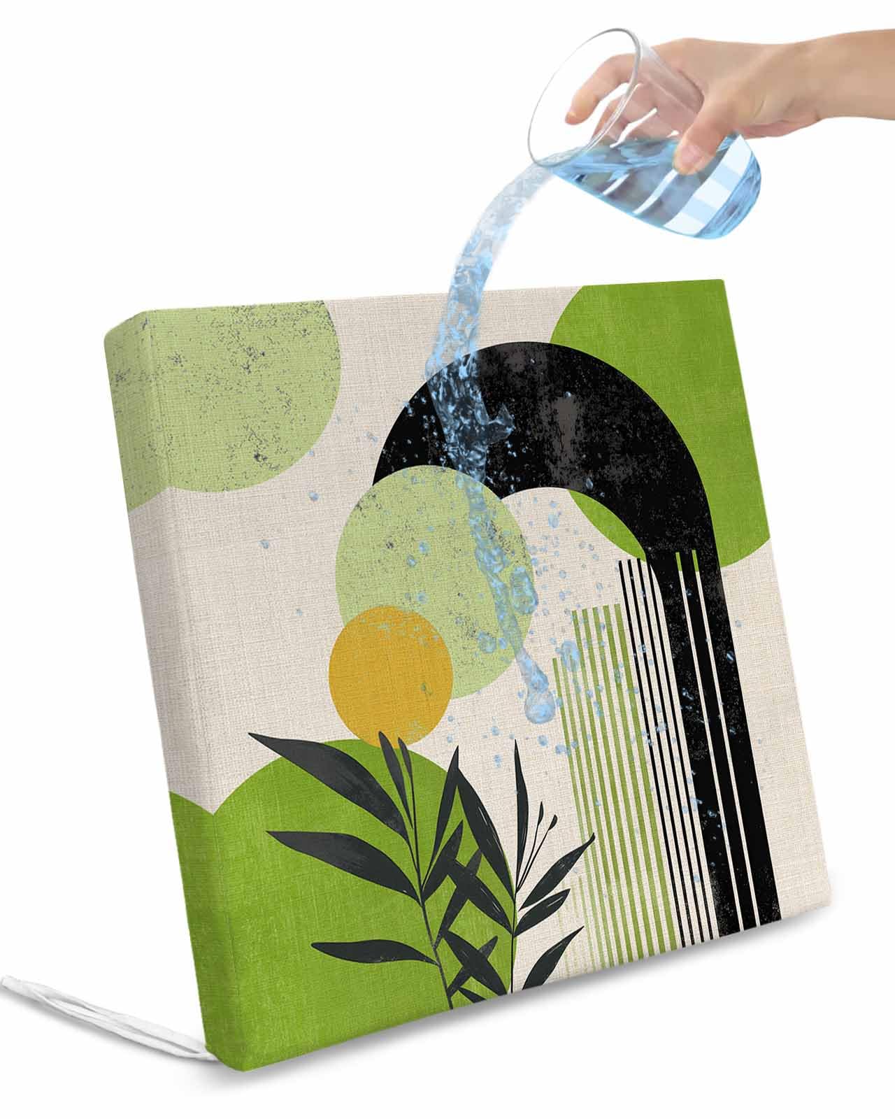 2 Pack Boho Middle Century Waterproof Cushion Covers with Ties, Outdoor Patio Chaise Lounge Chair Seat Cushion Slip Covers Replacement(Only Cover) Abstract Green Geometric Leaves 24