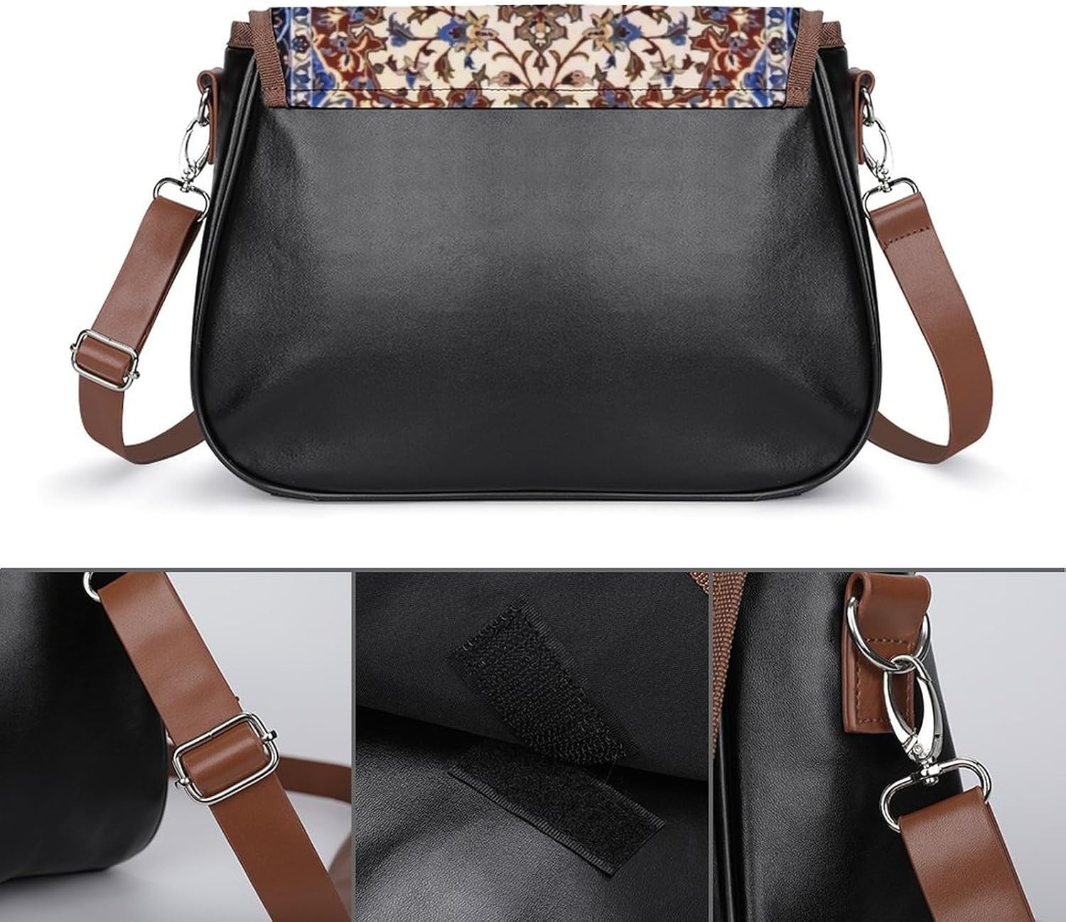 Antique Oriental Pattern, Blue OrientalWomen's Faux Leather Crossbody Bag, Waterproof Wrinkle-Resistant Shoulder Bag with Detachable Strap, Large Capacity Casual Handbag, Fashion Daily Purse for Shopp