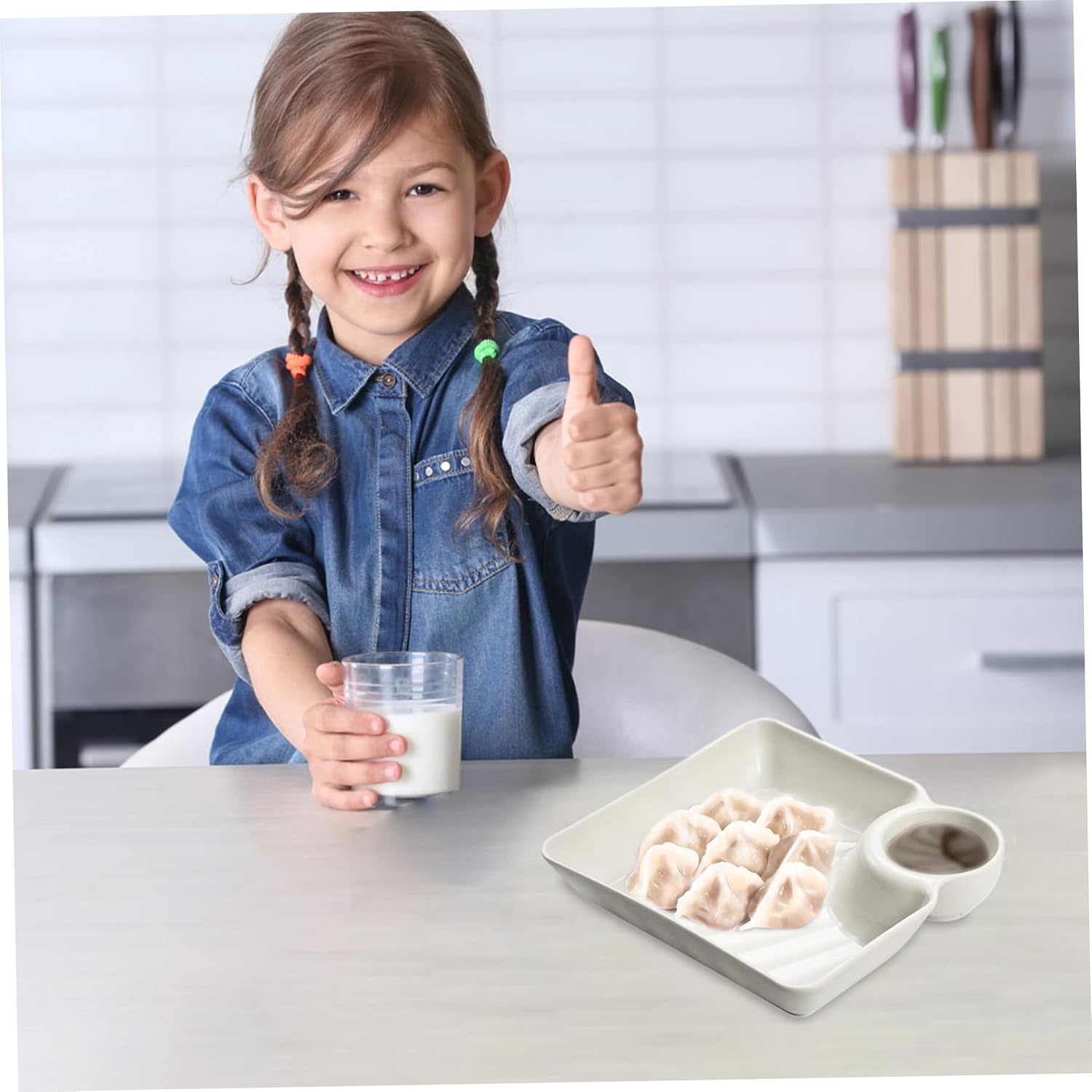 Square Dipping Plates with Built-In Sauce Tray 4-Pack – Plastic Serving Dishes for Snacks Appetizers Sushi Chips and Dip