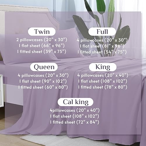 Miniatura 7 de JOLLYVOGUE Juego de sábanas de 6 piezas color lavanda tamaño King, sábanas para dormitorio con bolsillo profundo, sin arrugas y refrescante, juego