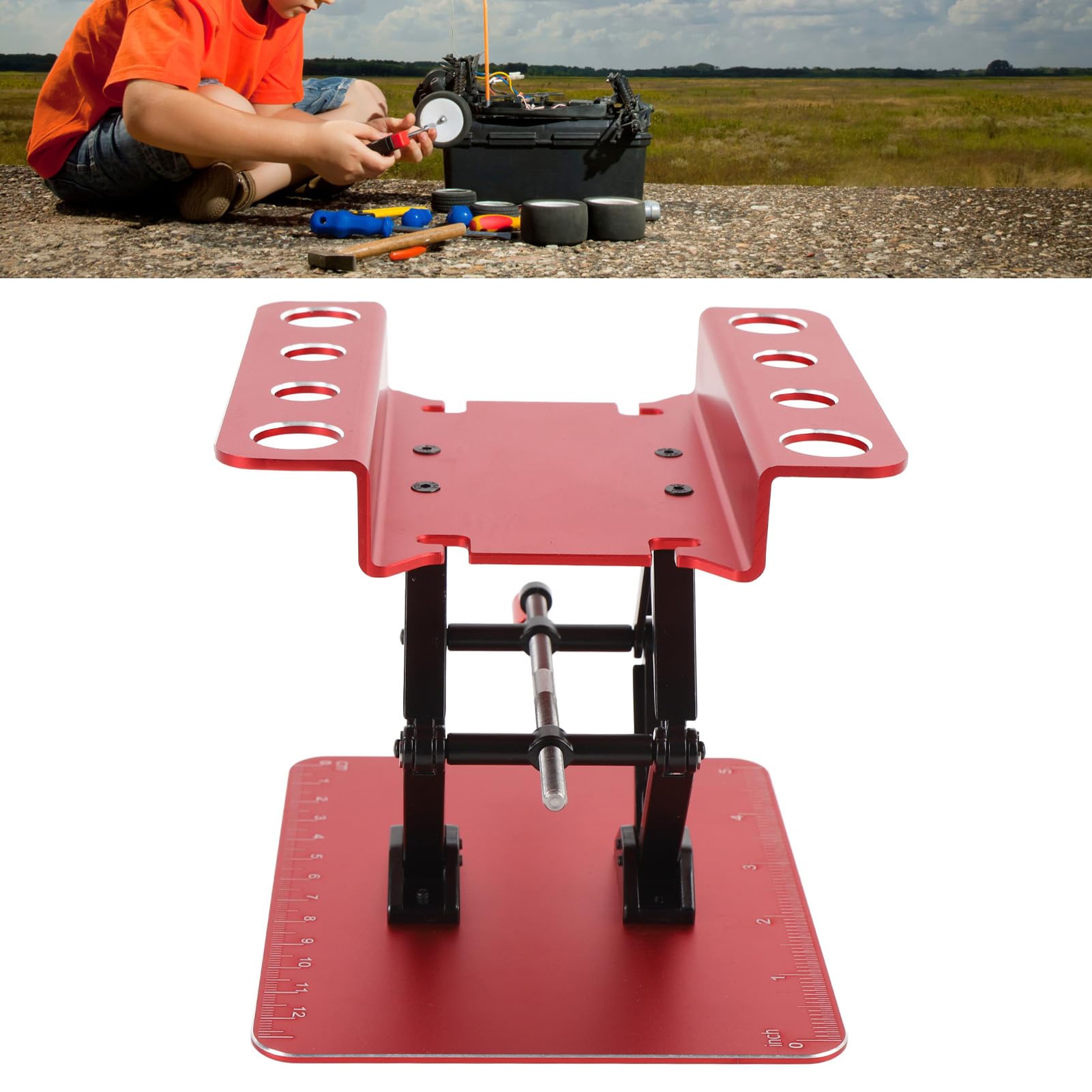 Socobeta Soporte de Trabajo para Coche RC, Plataforma de Reparación Giratoria de Ajustable de Primera Calidad para Vehículos RC 1:8 y 1:10, Construcción de Metal Simulada (#)