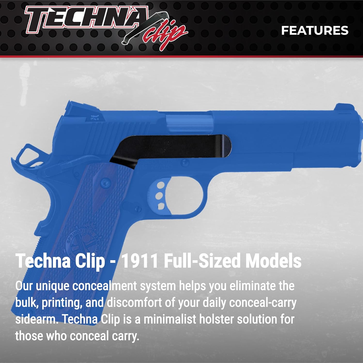 Techna Clip Concealment System for 1911 .45 ACP Pistols - Durable High-Carbon Spring Steel Gun Clip w/Teflon Coat 1500 - Right Side, Easy-to-Install Gun Holster Clip (Black)