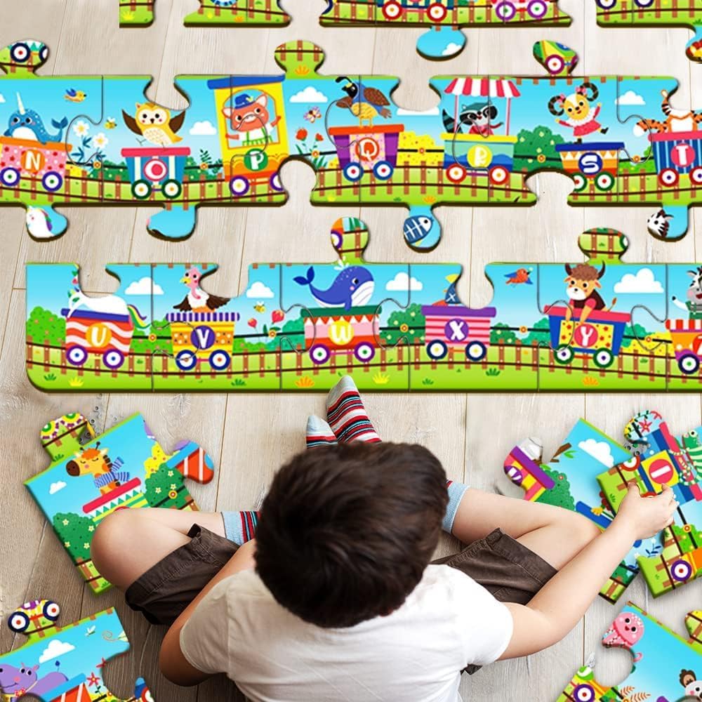 Learn ABC with Fun! 24pc Alphabet Train Jumbo Floor Puzzle for Toddlers - Interactive Educational Toy for Ages 3+