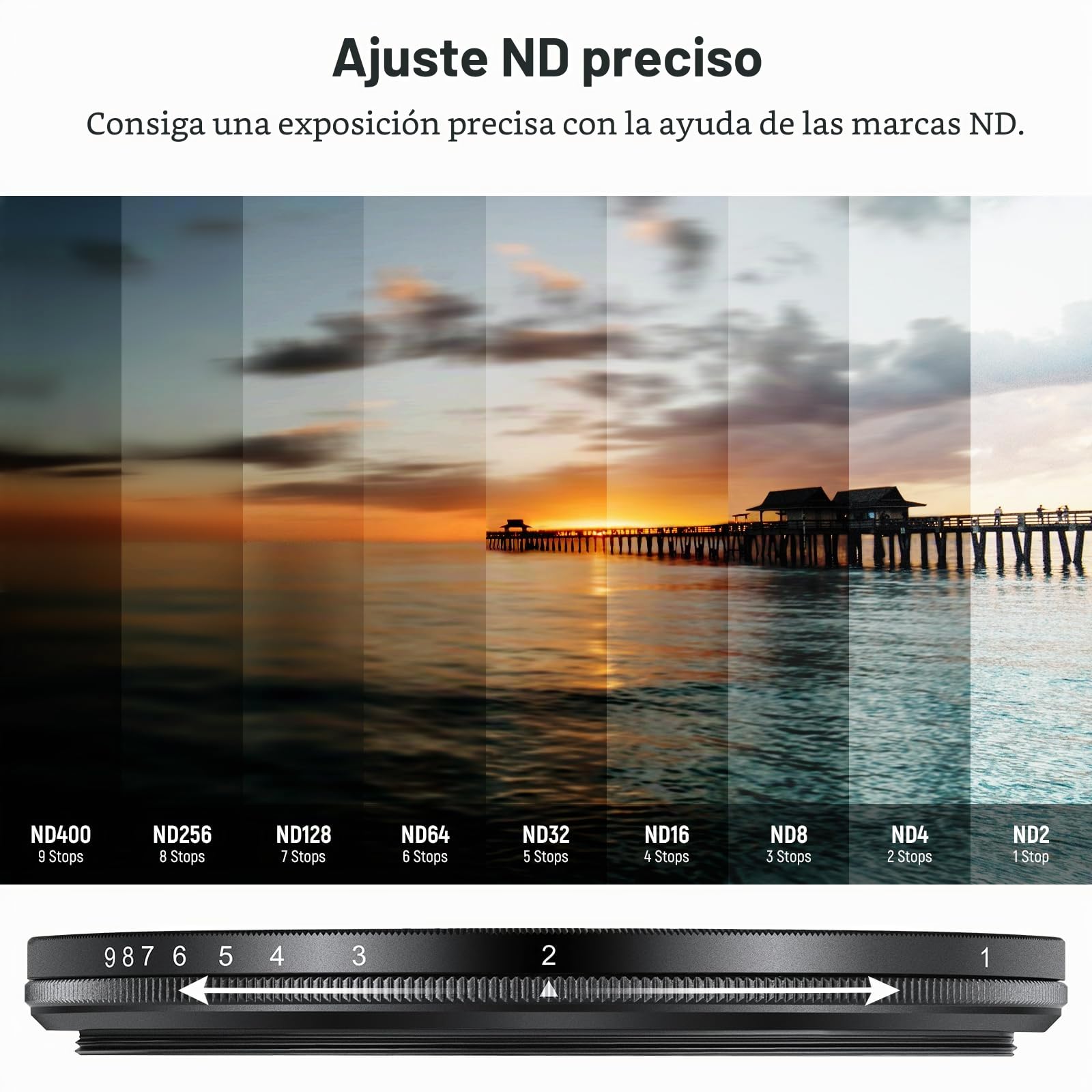 NEEWER 67mm Filtro ND Variable ND2-400 (1-9 Paradas) con Tapa de Lente, Cordón, Paño de Limpieza, Ajuste Preciso de Densidad Neutra, Vidrio Optico Multicapa Resistente a Huellas Dactilares y Rayones