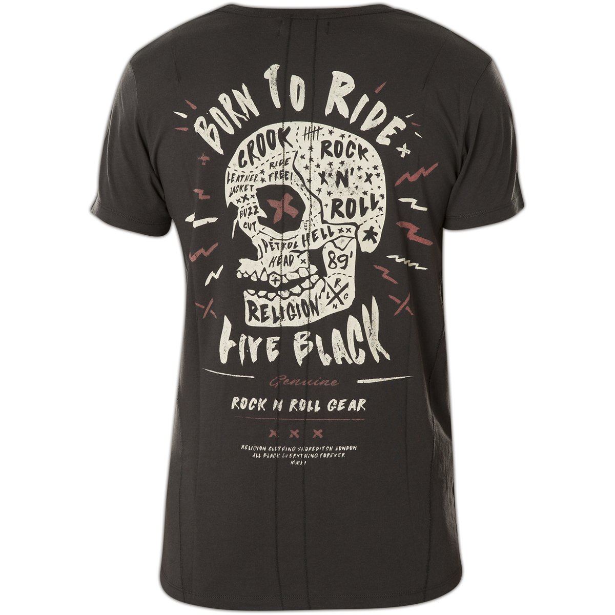 Religion - Camiseta Born to Ride mbbdg05 Lavada, Color Negro