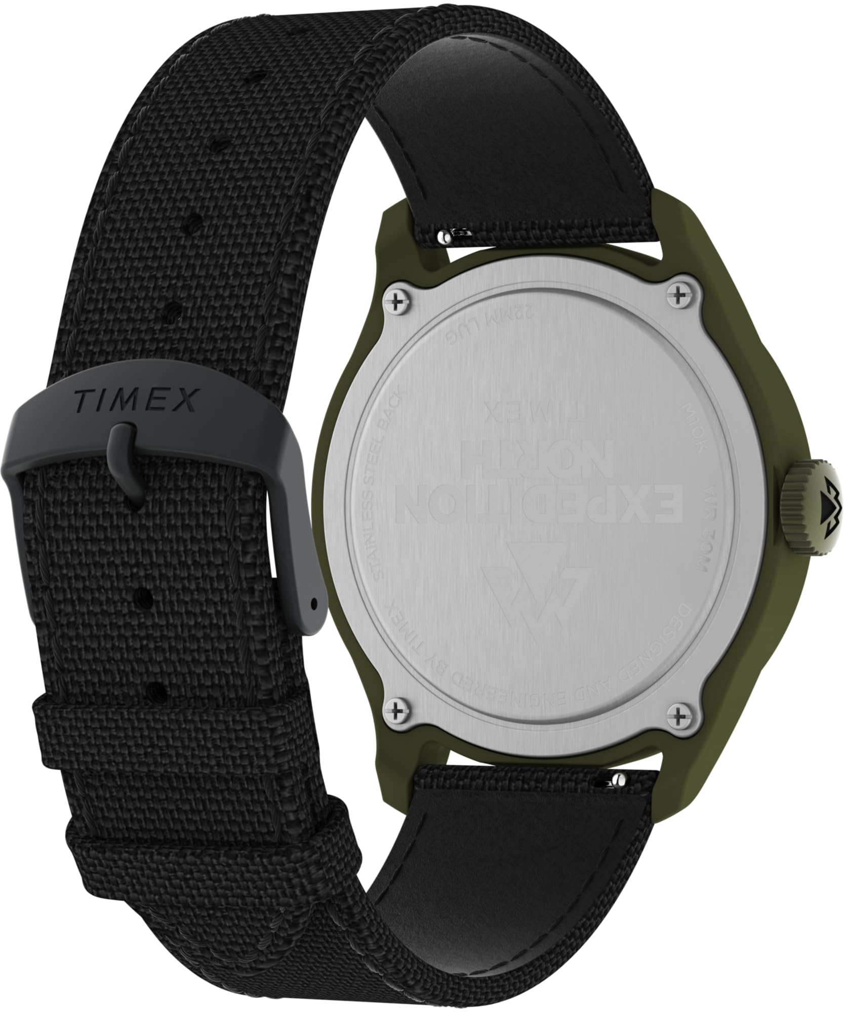 Timex Expedition North Montre pour hommes, 43 mm, bracelet noir écologique en deux parties, à ouverture rapide, cadran noir, boîtier vert TW2W34400