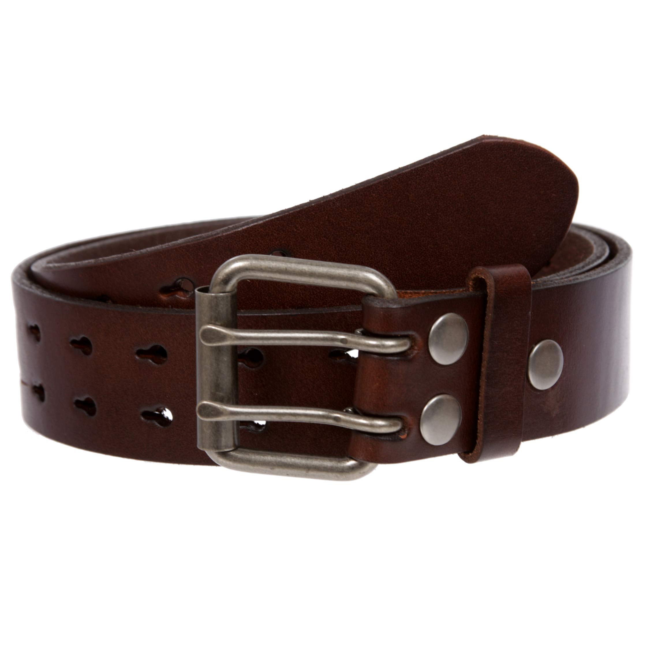 Beltiscool Men's 1.5" Snap-On Heavy Duty Leather Belt with Double Roller Buckle, Brown | xl-41 (fits 37-39" pants)