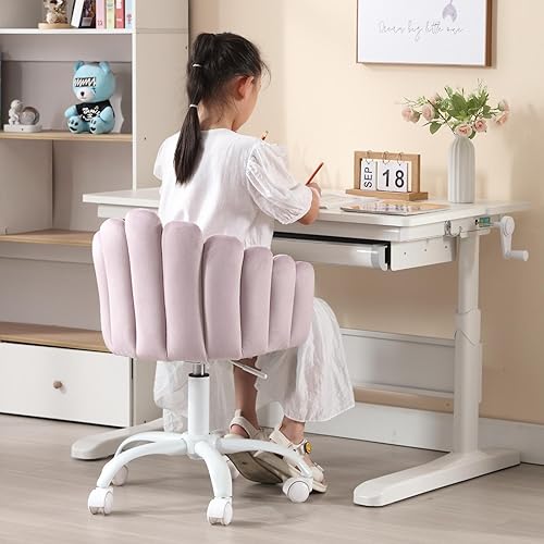 Miniatura 5 de DUOMAY Silla de escritorio para niños, silla giratoria para computadora para niños y niñas, silla de estudio tapizada de terciopelo, bonita silla de