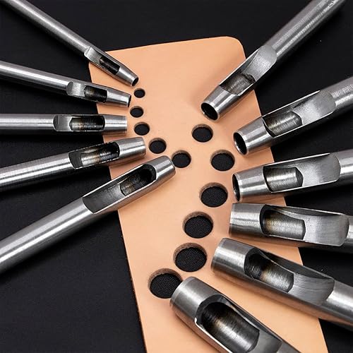 Miniatura 9 de WUTA Juego de 6 herramientas de perforación de cuero hueco de 0.236 a 0.394 pulgadas, kit de trabajo de cuero para cuero, correa de reloj, tela,