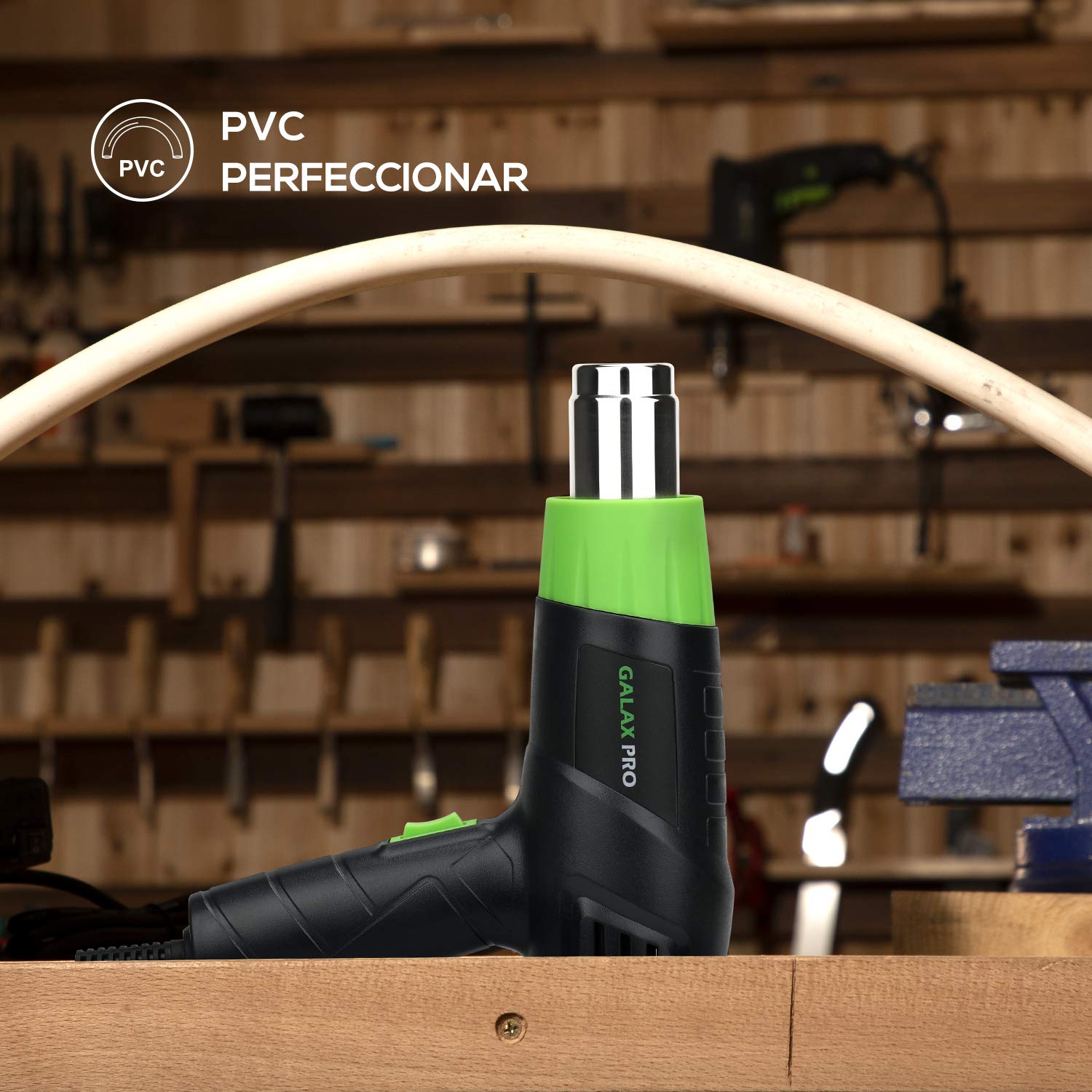 GALAX PRO Pistola de Aire Caliente, 2000W Dos Niveles de Temperaturay Tlujo de Aire Ajustables (Ⅰ: 350 ℃ 250L / min, Ⅱ: 550 ℃ 500L / min) con 4 Boquillas, Doble Protección