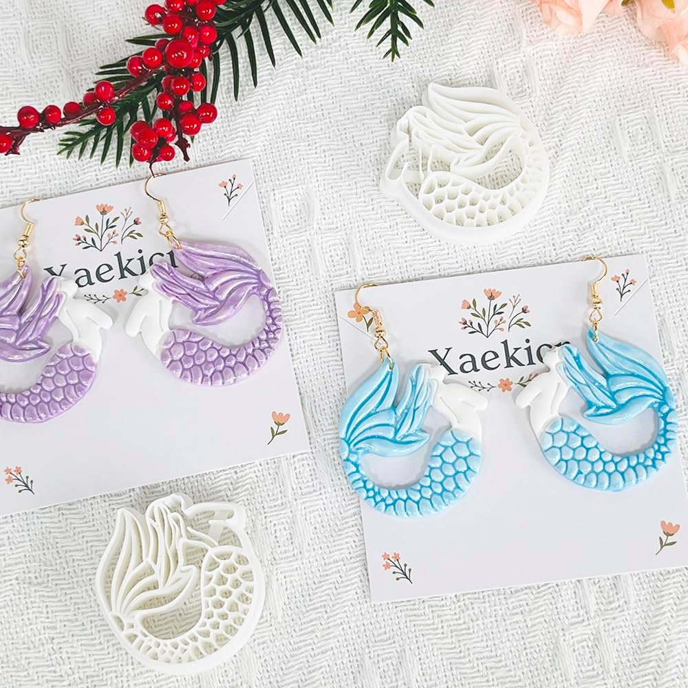 Xaekicr Dragon Mermaid Polymer Clay Cutters Set – Fantasy Clay Earring Cutters for DIY Jewelry Making – Polymer Clay Molds and Clay Tools