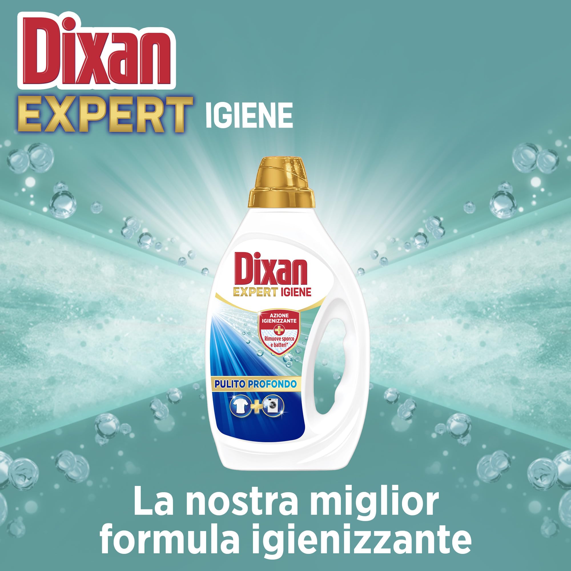 Dixan Liquido Expert Igiene Detersivo Lavatrice (6 confezioni, totale lavaggi 102), Per una pulizia profonda del bucato e freschezza igienica per la lavatrice, Rimuove le macchie da 20°C.