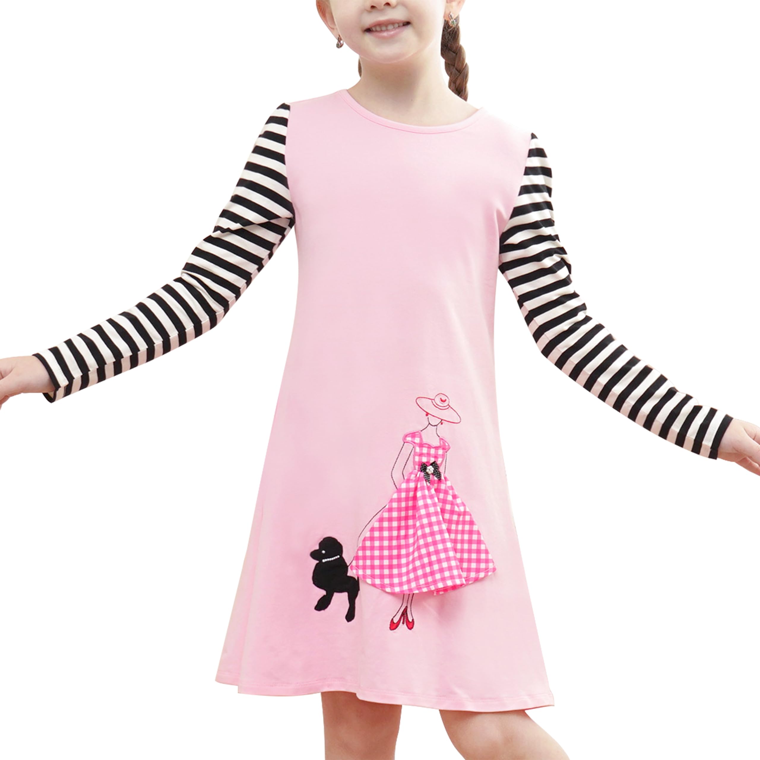 Sunny Fashion Girls Casual Dress Cotton Long Sleeve Kite Cloud Embroidered