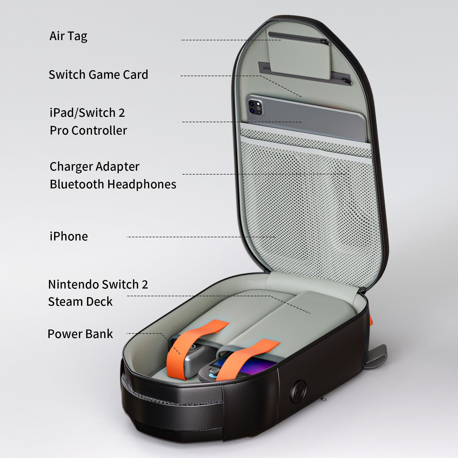 COOWPS Sac à bandoulière pour Switch 2 (2025)/Switch OLED/Steam Deck, grand espace élégant avec coque rigide en EVA, bord doublé épais, étui de voyage pour accessoires