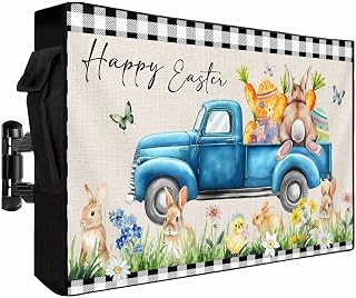T&H XHome Spring Easter Outdoor TV Cover for 30"-32" TV Easter Egg Rabbit Chicken Linen Waterproof TV Covers 600D Heavy Duty Outside Television Screen Protectors Shield with Zipper 30" Wx19 H,Roll Up