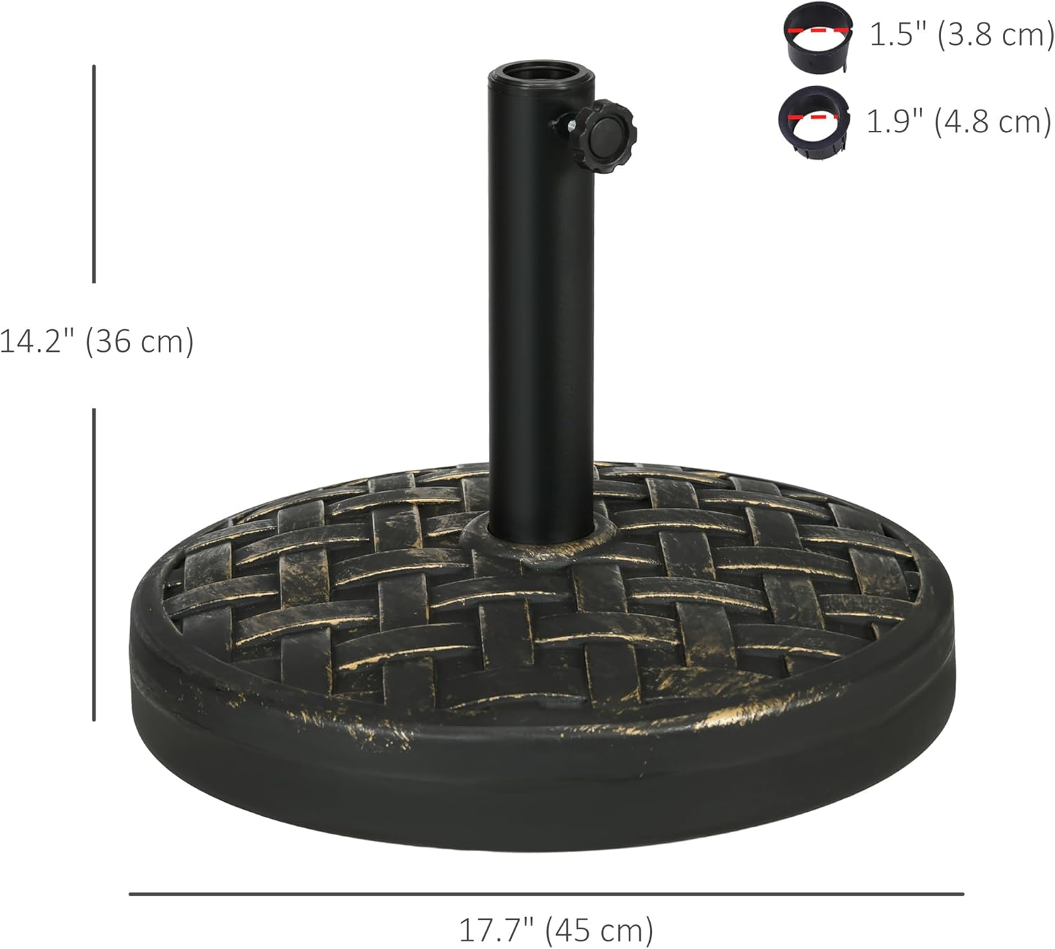 Outsunny 18" Patio Umbrella Base, 40 lbs. Concrete Heavy Duty Umbrella Stand with Metal Umbrella Holder for 1.5" or 2" Umbrella Poles, Round Market Umbrella Stand for Outdoor, Lawn, Poolside, Bronze