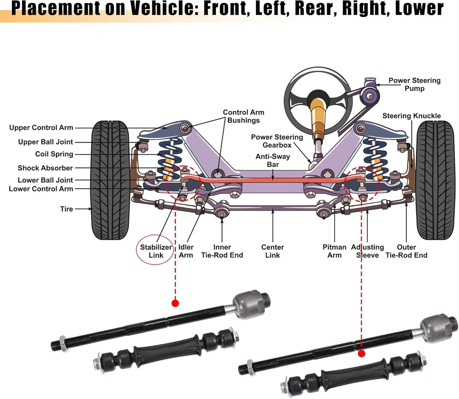 X AUTOHAUX 8pcs Front Lower Ball Joint Stabilizer Sway Bar Links Tie Rod End Kit for Cadillac Escalade for Chevy Silverado Tahoe for GMC Sierra Yukon No.K6541/K700432/EV800084/ES800223