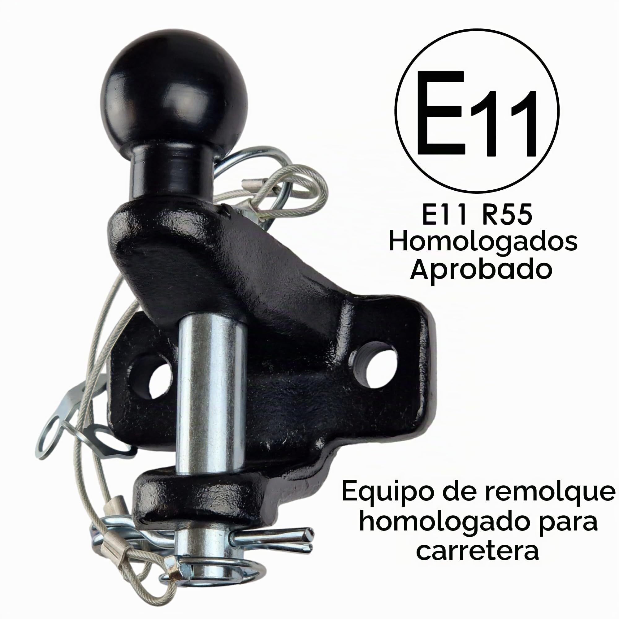 Enganche de remolque | 3500 kg máximo | Acoplamiento legal en carretera | homologado E11 R55 | Bola estándar de 50 mm y pasador de 24 mm | Acabado pintado en negro