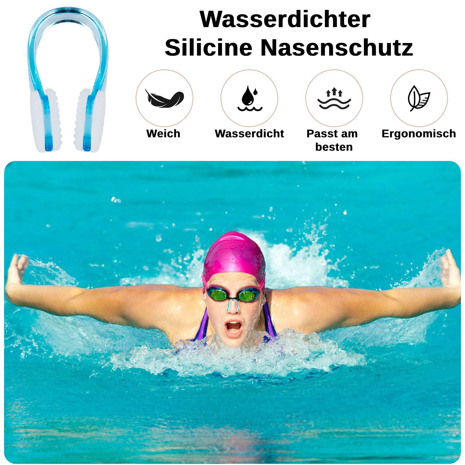 Pinces Nez Natation 8PCS - Silicone Étanche - Boîte Rangement - Adultes/Enfants