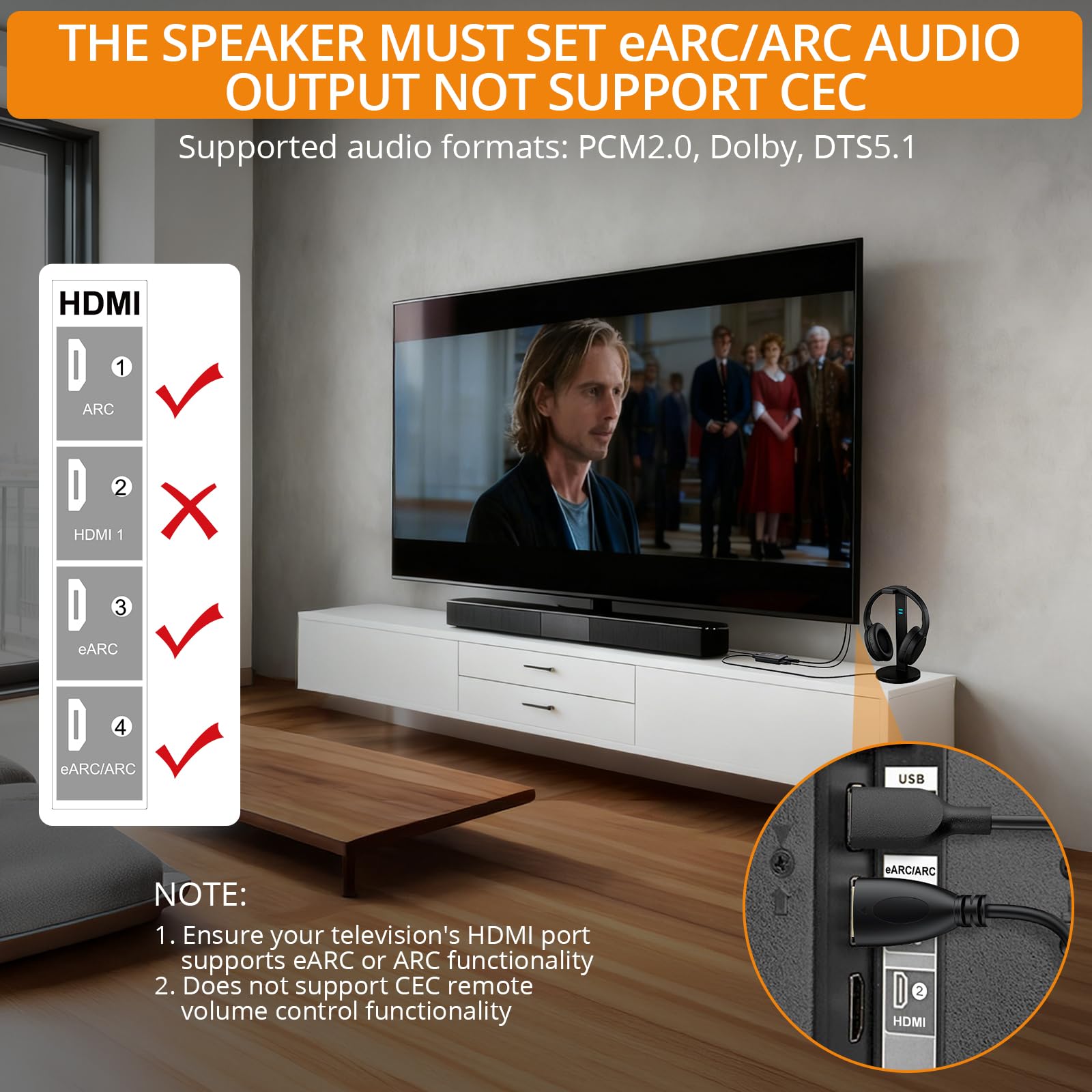 Neoteck Extractor de Audio HDMI eARC Convertidor ARC a Óptico dual 192kHz Compatible con PCM 2.0, Dolby 5.1, DTS 5.1 para HDTV, Barra de Sonido, Auriculares Inalámbricos, Cine en Casa