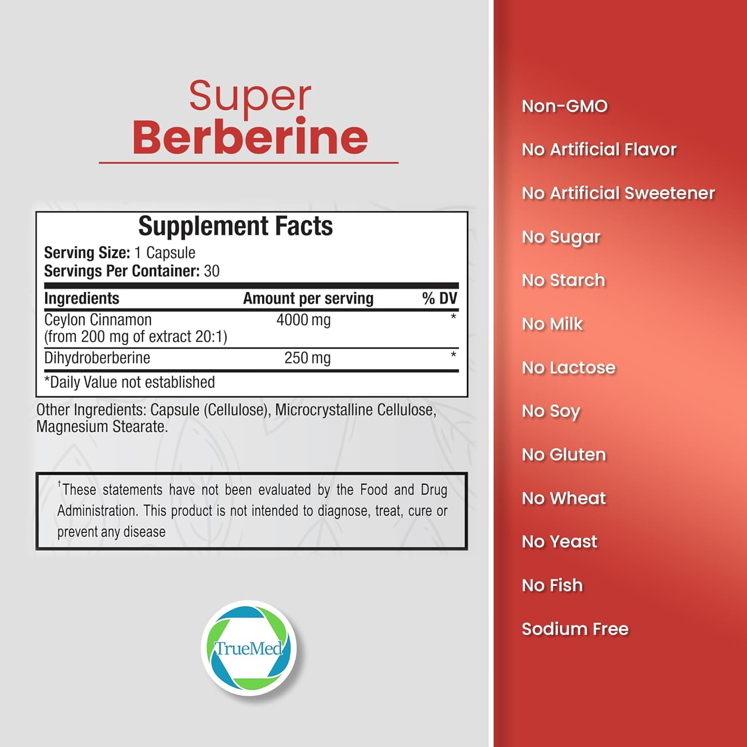 Super Berberine Supplement 4250mg | High Potency Berberine with Ceylon Cinnamon & Dihydroberberine for Daily Wellness, Cardiovascular & Metabolic Support – 30 Capsules, Made in USA