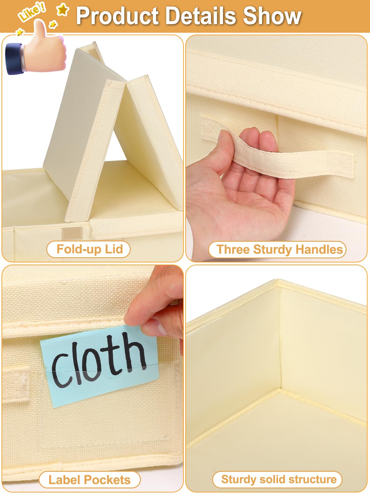 JUPELI Scatola portaoggetti da mettere sotto il letto, con coperchi, pieghevole, con maniglia, per riporre vestiti, coperte, scarpe, 2 pezzi (beige)