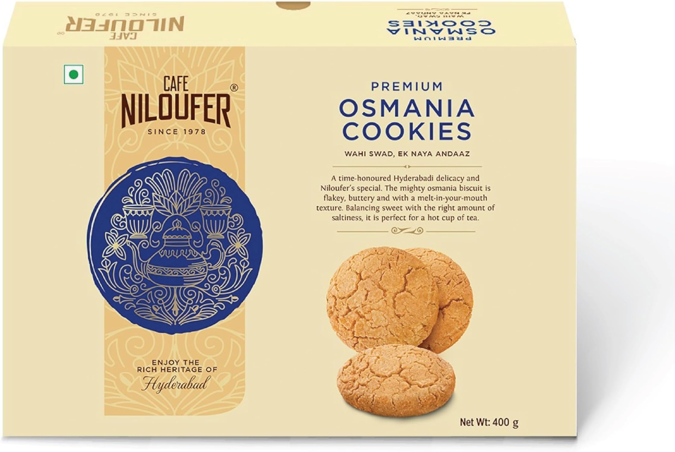 Osmania Biscuits Premium Pack 400g | Buttery, Sweet & Salty Cookies | Authentic Hyderabadi Taste | Favorite Tea-Time Snack