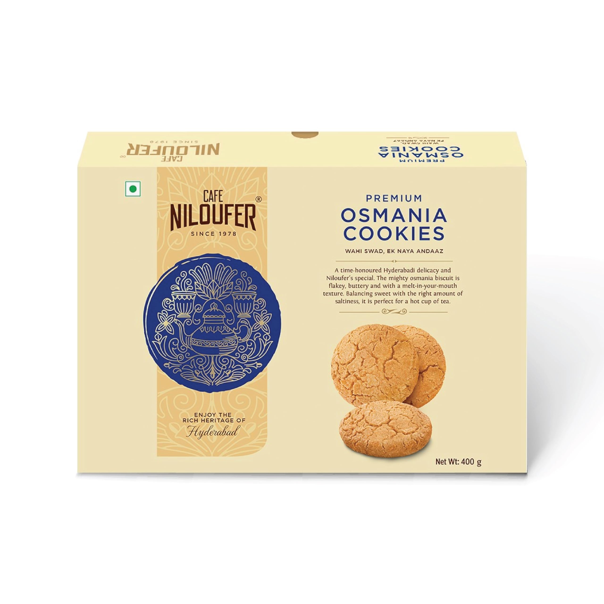 Osmania Biscuits Premium Pack 400g | Buttery, Sweet & Salty Cookies | Authentic Hyderabadi Taste | Favorite Tea-Time Snack