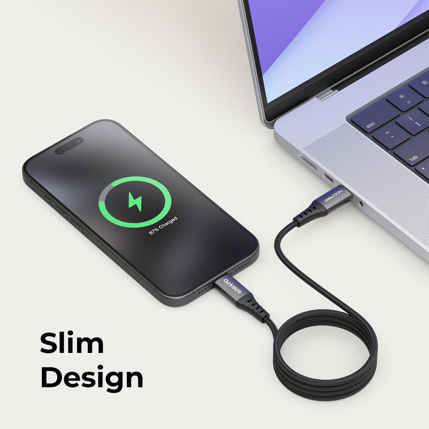 deleyCON 1m Cavo USB C PD 3.0 PPS (Cavo di Ricarica Rapida 60W) Cavo USB-C a USB-C per iPhone 17 16 15 Pro Max Air Galaxy S25 S24 S23 Pixel iPad Pro MacBook Air Pods Tablet Switch PS5