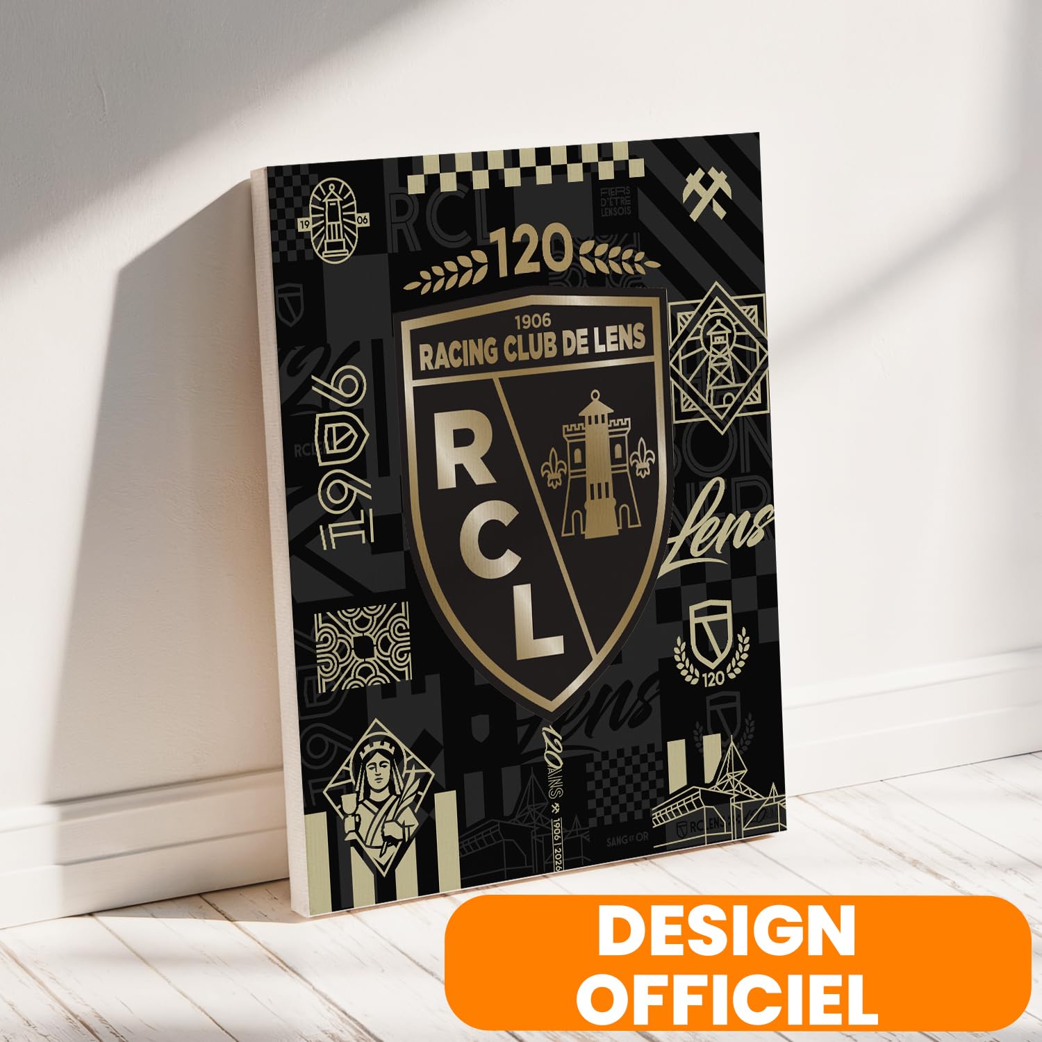 Toile Racing Club de Lens – Édition 120 Ans | Produit Sous Licence Officielle | Format 50x40 cm | Édition historique 120 ans | Fabriqué en France | Décoration Supporters – Personnalisation Prénom