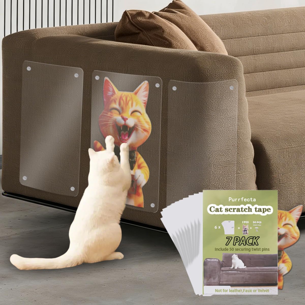 13 Pack Anti Cat Scratch Furniture Protector&1 Pack cat Scratcher pad | Couch Protector from cat Claws,Cat Scratch Deterrent Single Sided Training Tape, with 50 Twist Pins for Sofa Wall Corners