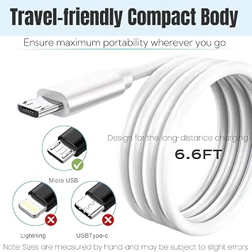 Replacement Charging Cable for Simplehuman Sensor Makeup Mirror Most Old Model 5 8 Round Illumination Cosmetic Mirror Charging Cable - 6.6ft Note: Micro USB Port Only