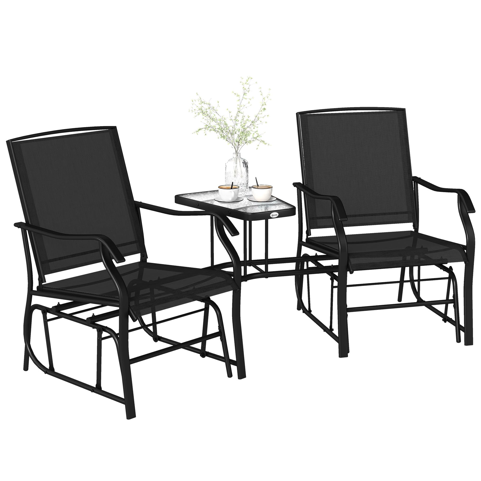 Outsunny Double Glider Companion Rocking Chairs Loveseat Garden Table Black from B&Q