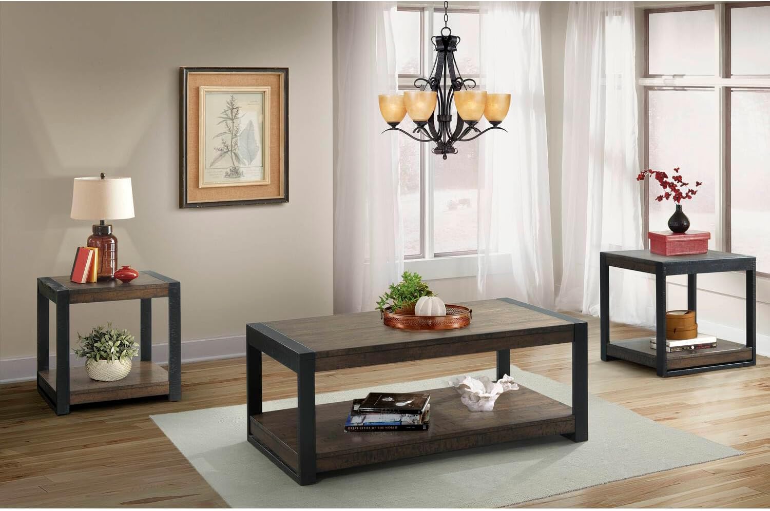 HomeStock Square End Table Walnut Living Room Accent Table with Shelf Storage