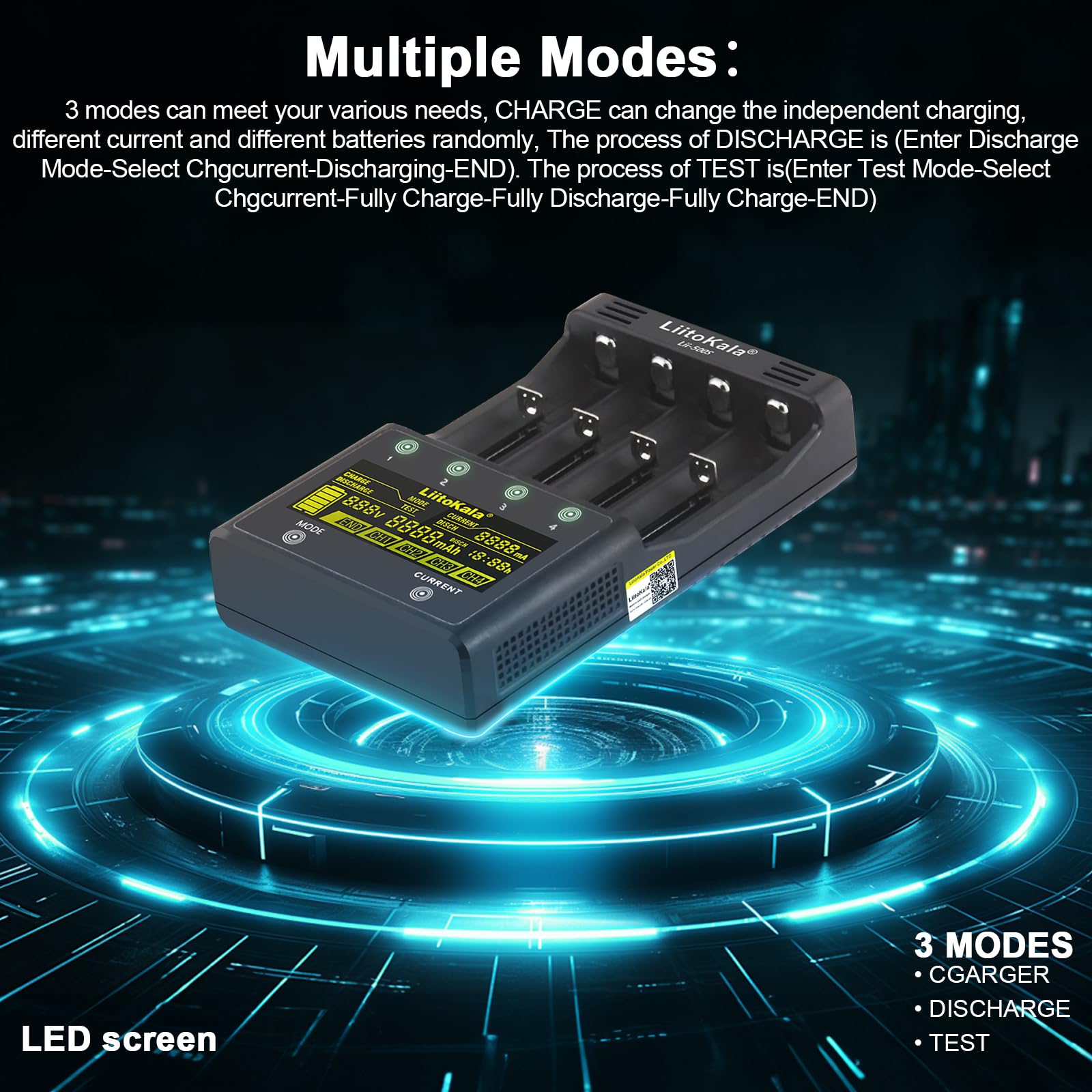 LiitoKala Lii-500S Szybka ładowarka do baterii z ekranem dotykowym LCD, mobilne wyjście USB 5 V, dla 26650 18650 14500 Li-Lion (4,2V) AA AAA Ni-MH, adapter trybu testu/rozładowania 12V3A, 4