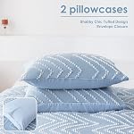WARMDERN Boho Duvet Cover Set, Tufted Bedding Duvet Covers Soft Washed Microfiber Duvet Cover Queen Size, 3 Pieces Embroidery Shabby Chic Duvet Cover with Zipper Closure(Blue, Queen)