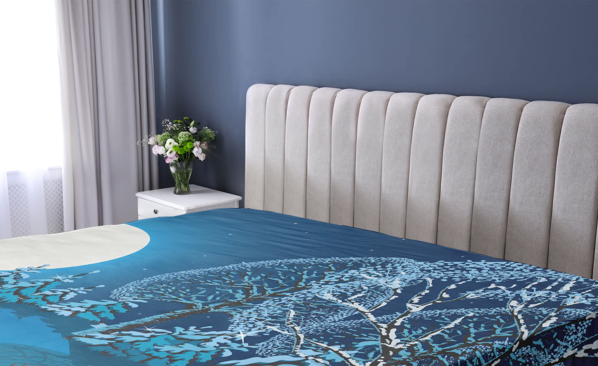 Ambesonne Christmas Fitted Sheet, Santa in Sleigh a Night Full Moon The Sky Snowy Winter Xmas Theme Print, Bed Cover with All-Round Elastic Pocket for Comfort, California King, Aqua