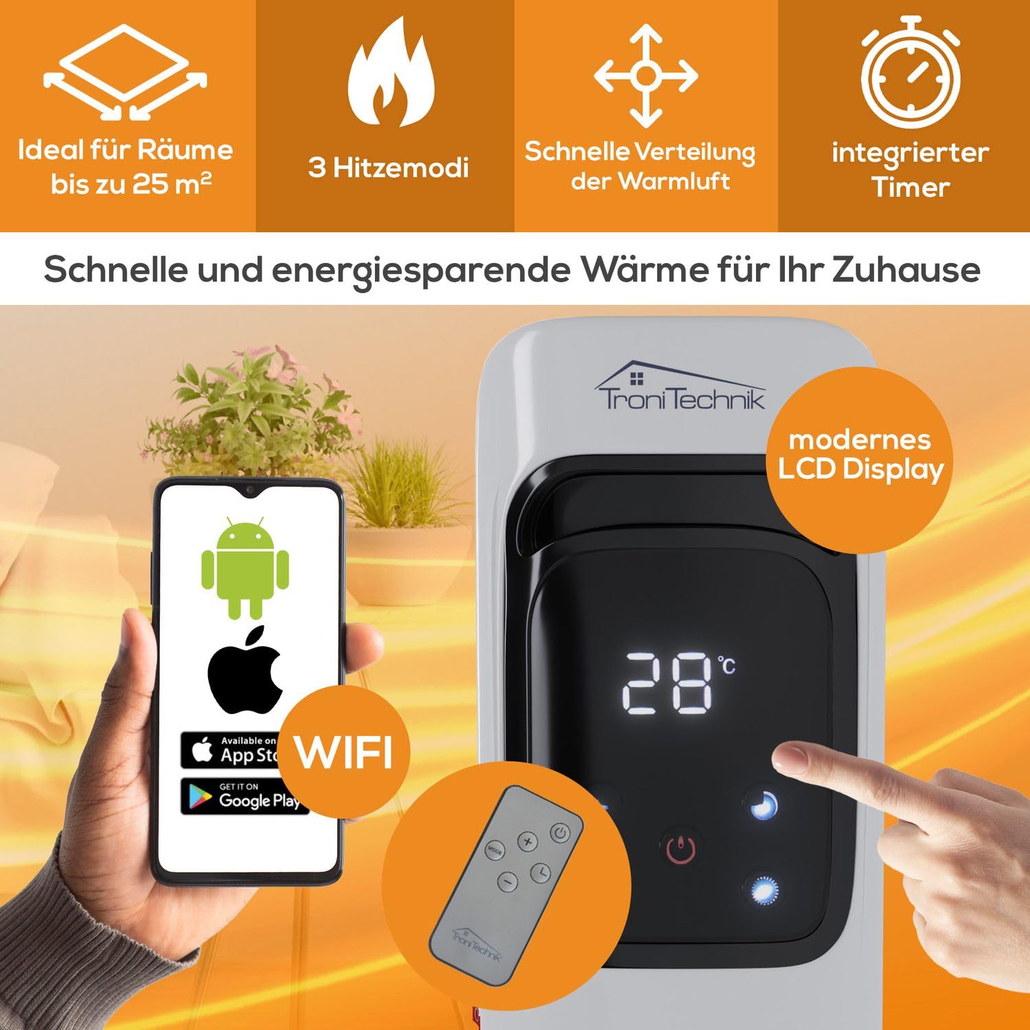 Tronitechnik® Ölradiator OR-307 7 Rippen 1500 W WiFi weiß