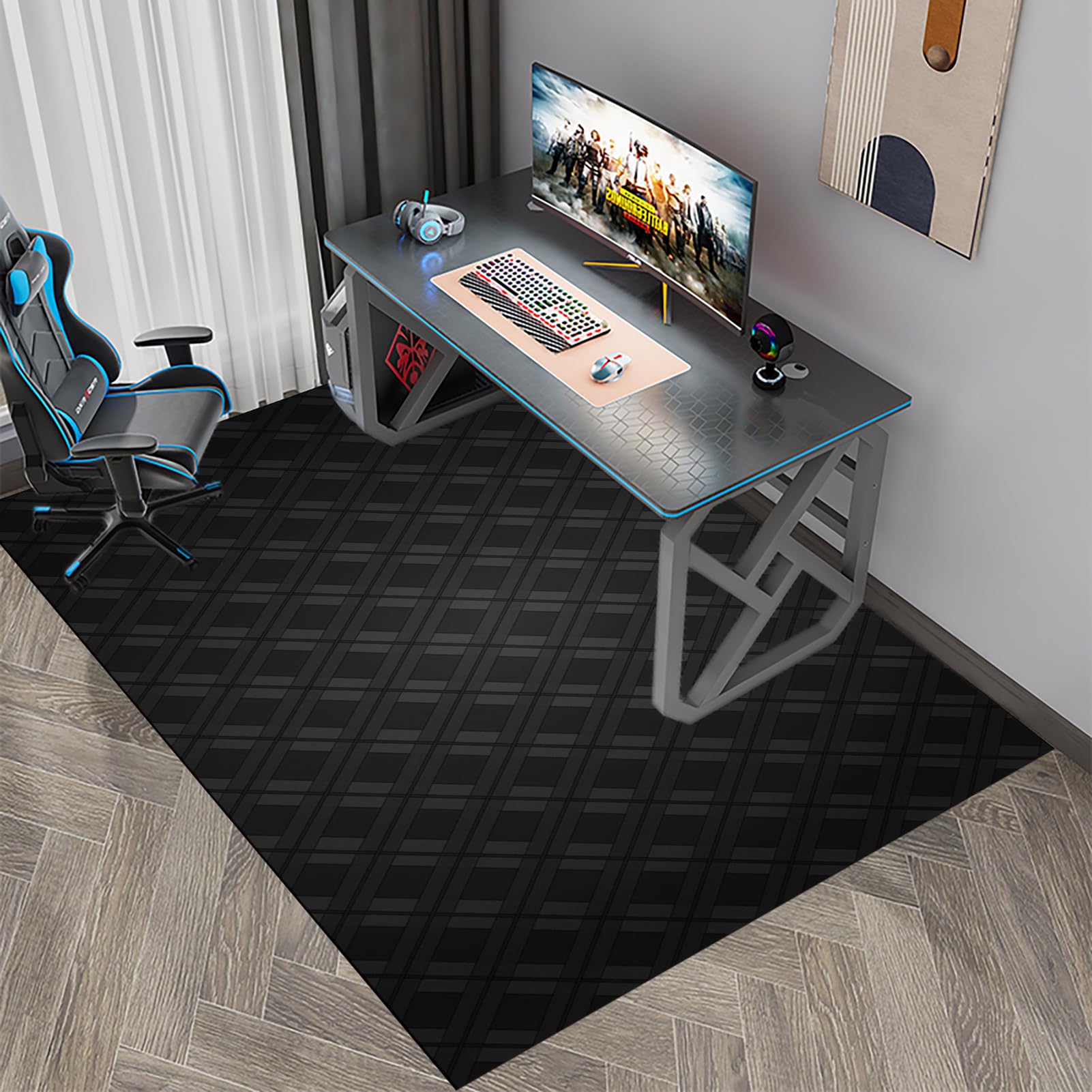 Tappetino Per Sedia Da Ufficio/Gaming Rotondo 100x100 Cm - Antiscivolo, Protettivo Per Pavimenti Duri (Legno, Marmo, Piastrelle), Nero Con Disegno, Spessore 0.5 Cm