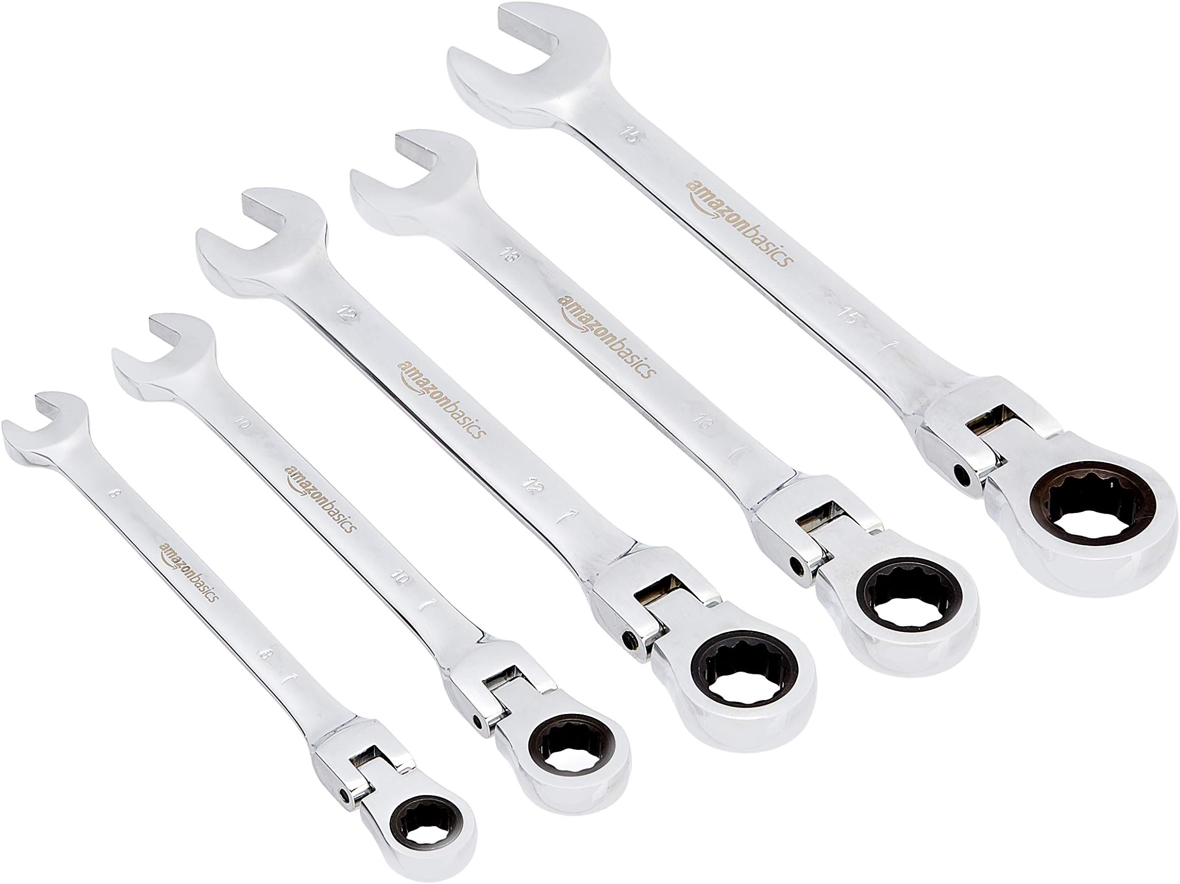 amazon basics Flexible Gear Ratcheting Wrench Set (5 Pieces)