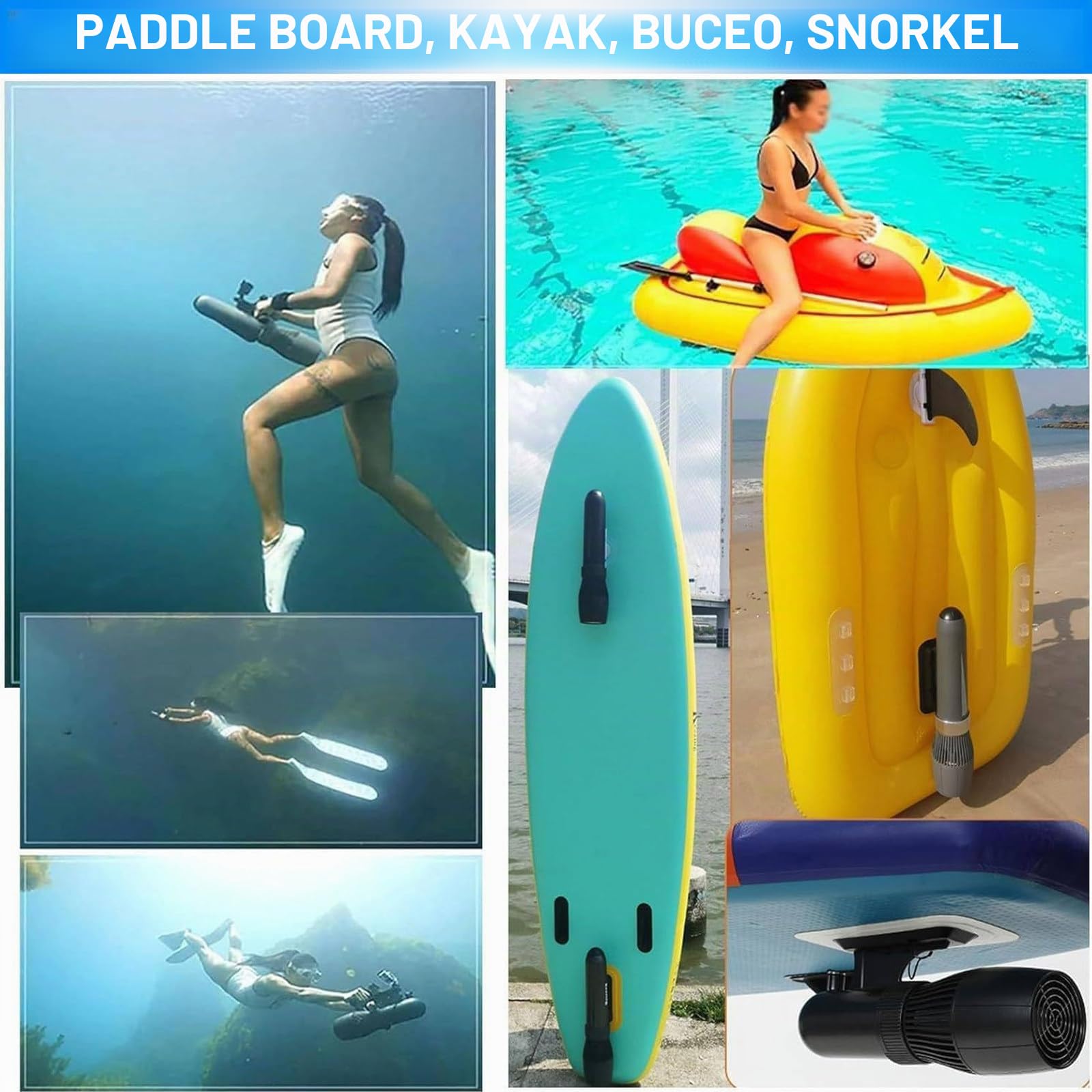 Patinete eléctrico Submarino de 500W, Motor de 9 Velocidades para Tabla de Paddle Surf, Propulsor Sumergible para Buceo y Natación, para Tabla de Surf eléctrica,16000mAh