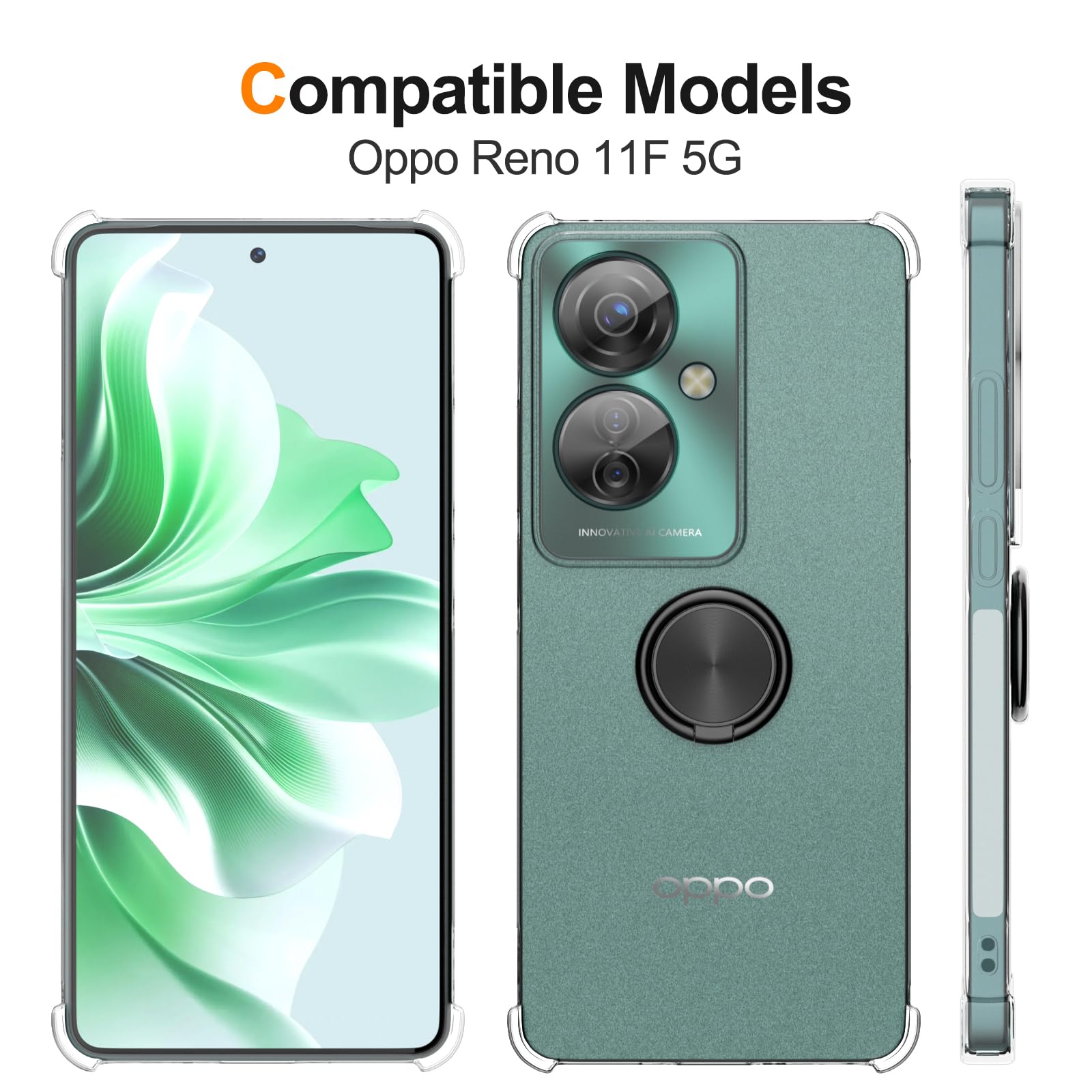 Starrynova Cover Per Oppo Reno 11 F 5G – Custodia Trasparente Con Anello Porta Carte E Cavalletto, Antiurto - 5
