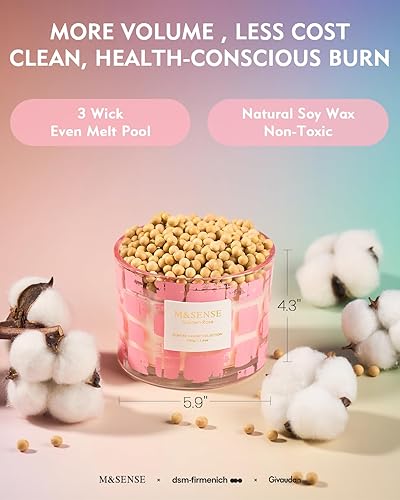 Miniatura 4 de M&SENSE Garden Rose perfumada, cera de soja natural de 11.6 onzas, no tóxica para el hogar, vela en tarro de 3 mechas, hasta 60 horas de tiempo de
