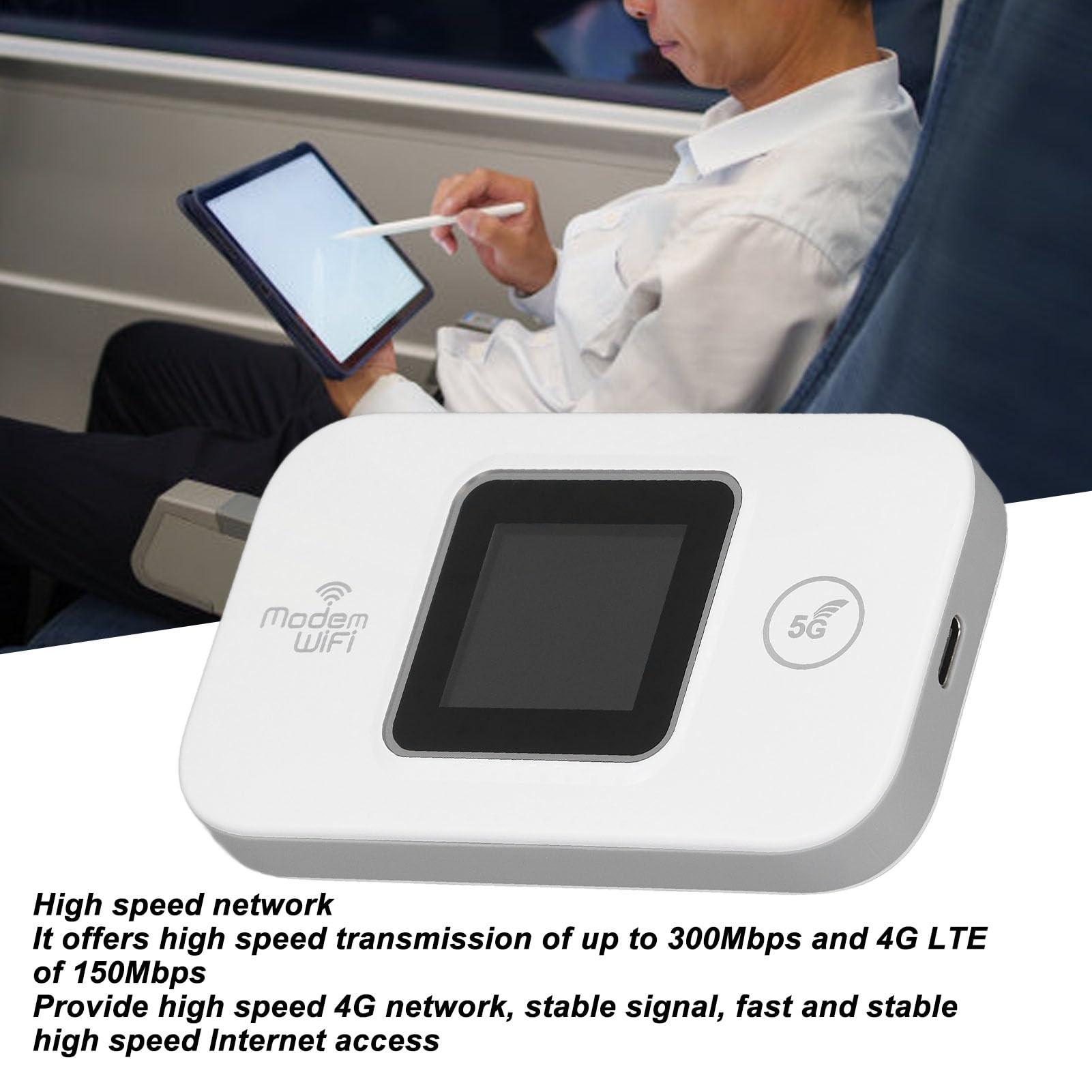 Modem WiFi 4G LTE, Prend en la Transmission Haute Vitesse 300Mbps, Connecter jusqu'à 10 Appareils, Réseau crypté sécurisé, Plug and Play, pour Téléphone Tablette TV