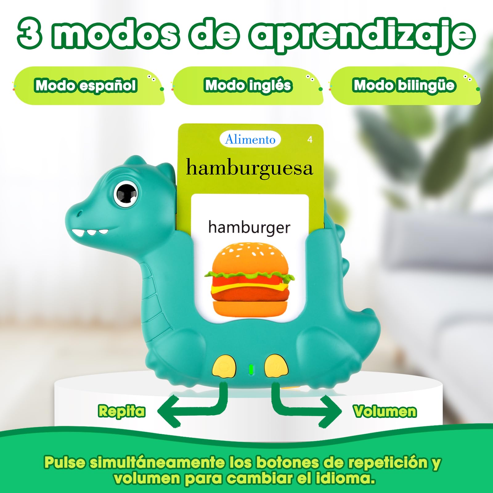 510 Palabras Juguetes niños 2 años, Tarjetas parlantes español para niños de 2 a 6 años, Juguetes educativos 2 años, Juguetes Educativas Audibles Verde (Español/Inglés/Bilingüe)