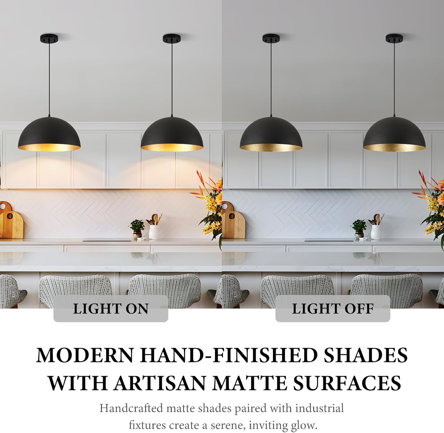16" Industrial Large Pendant Light Fixtures,Black and Gold Pendant Lights Kitchen Island,Farmhouse Pendant Light Fixtures for Kitchen Foyer Cafe Dining Room,2 Pack