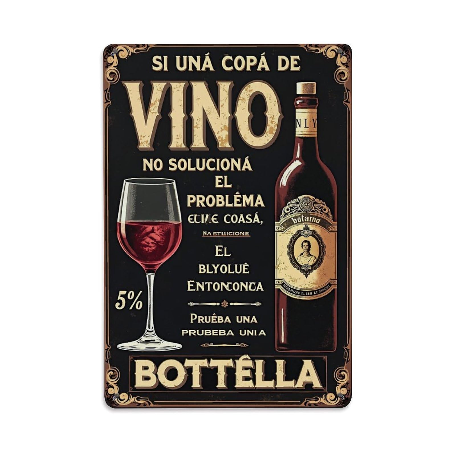 Jdfenggu Vintage Wine Bottle And Glass Poster Retro Metal Tin Sign, Metal Poster For Bar, Home, Man Cave, Kitchen, Laundry Room Art Decor 8X12 Inch