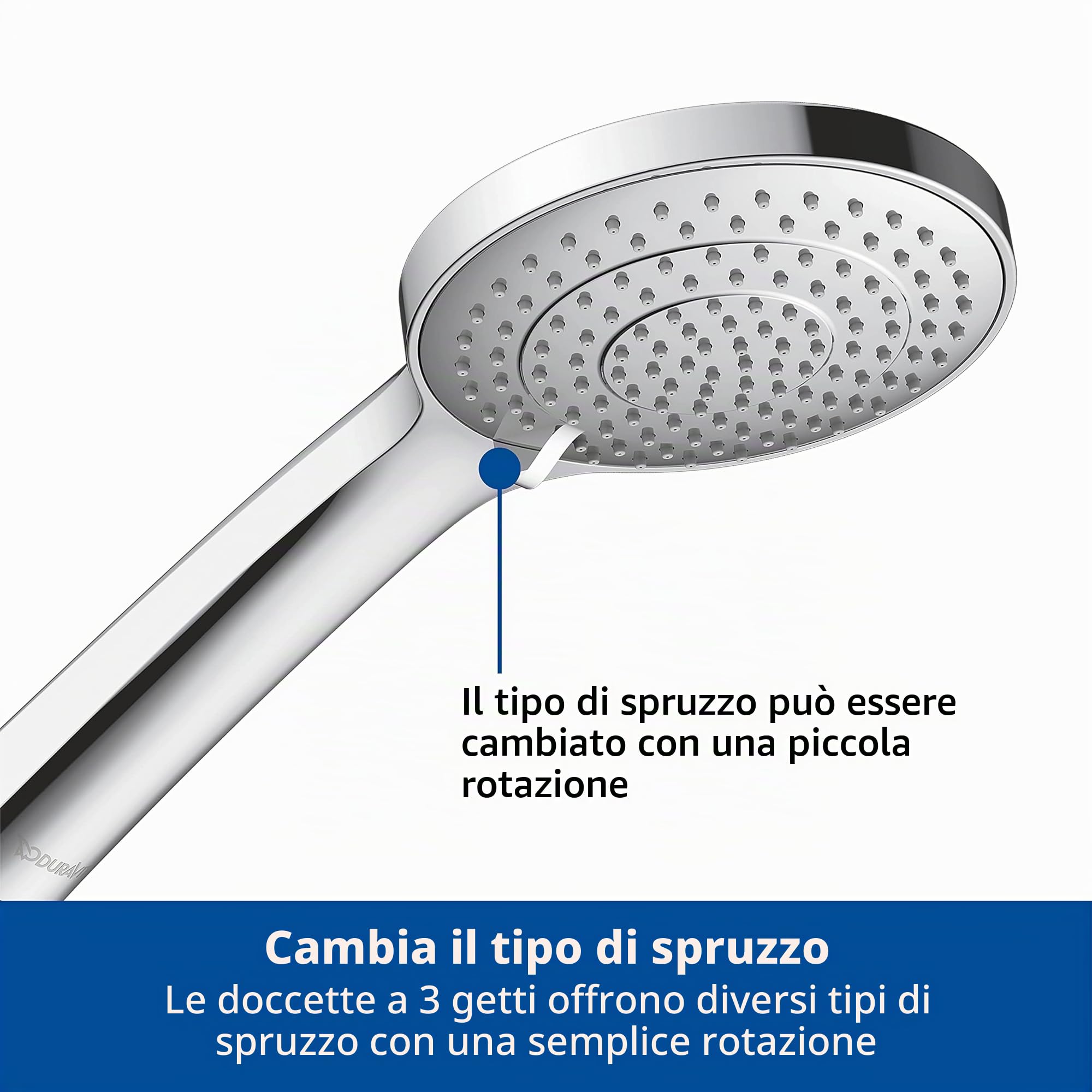 Duravit Doccetta Portatile, Soffione Doccia con 3 Tipi di Getto - EasyClean Anticalcare, MinusFlow Risparmio Idrico, Finitura Cromata, Garanzia 5 Anni
