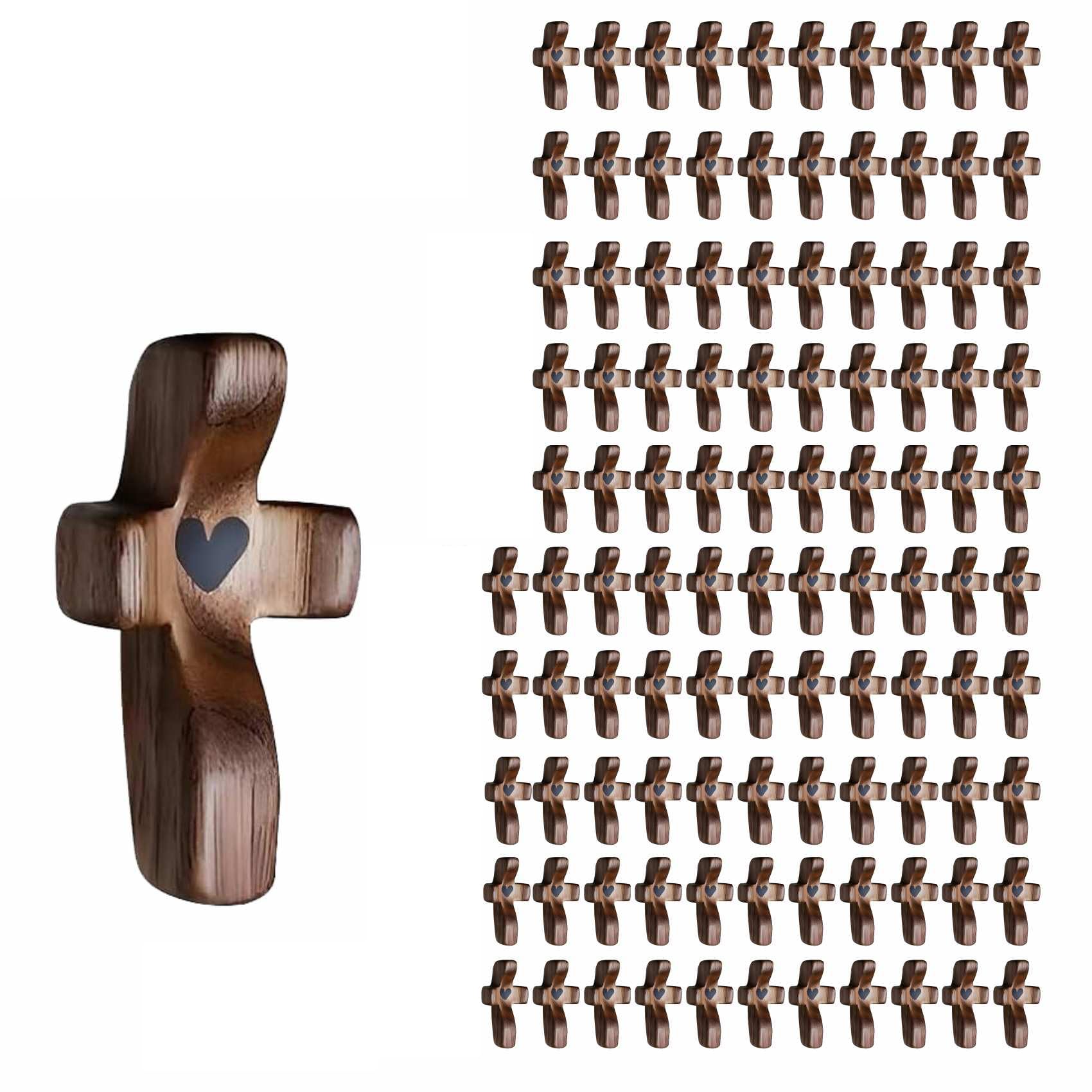 105 Pack Wooden Prayer Crosses, Pocket Handheld Cross for Church Ministry