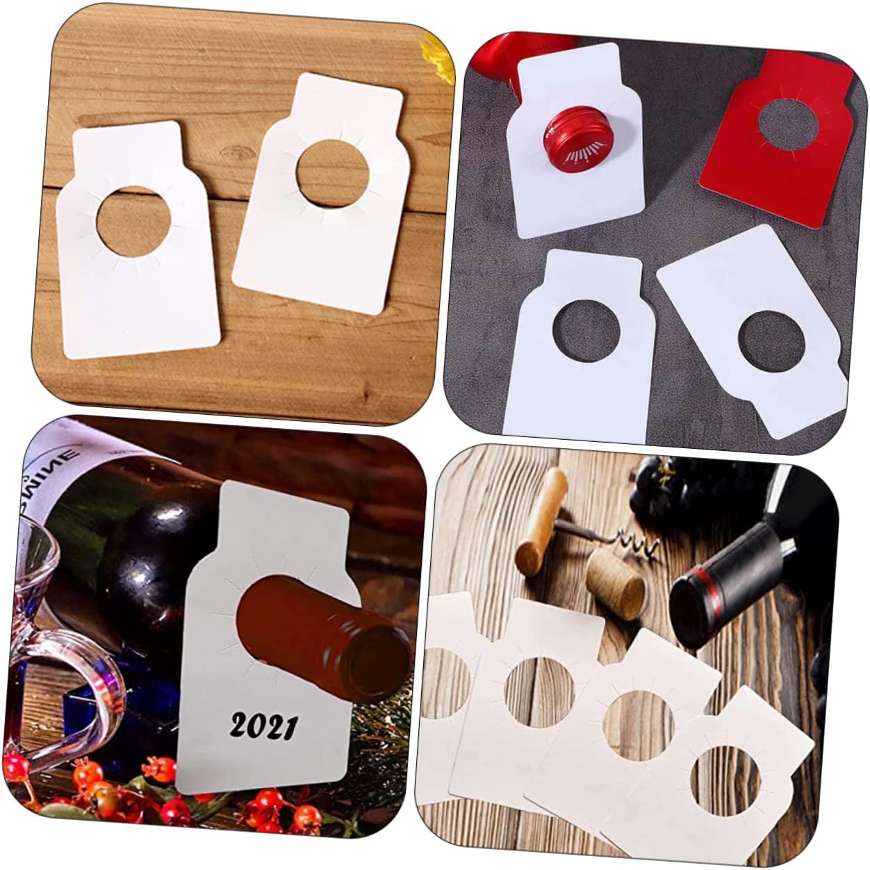 Lurrose 2sets Double-Sided PVC Wine Bottle Tags Reusable Drinking Tags for DIY Labels 100pcs*2